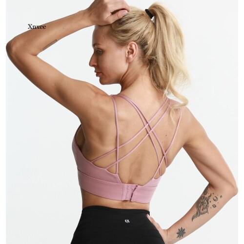Shockproof Cross Straps Bra Running Gym Sports Bra Top Women Widen Hem Push Up Workout Fitness Yoga Crop Tops Brassiere