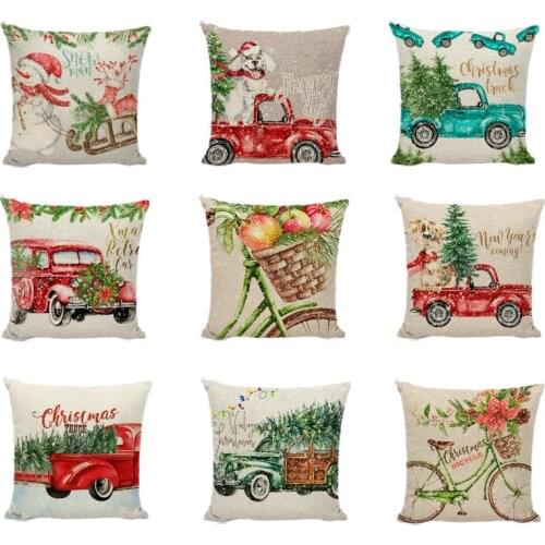 Merry Christmas Cushion Covers Linen Cotton Home Decorative Popular Holiday Gifts Snowman Dogs Happy New Year Throw Pillow Cases