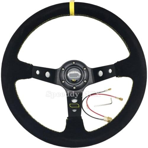 OM* Racing Steering Wheel 14inch Universal Suede Leather Concave Car Sport Steering Wheel High Quality 2020 SDAO112