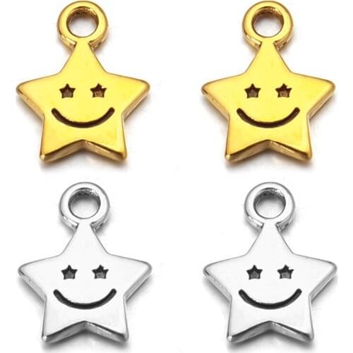 50pcs/Lot 11x8.5mm Alloy Gold Silver Plated Star Smile Face Charms For Jewelry Making DIY Bracelet Necklace Earrings Handmade
