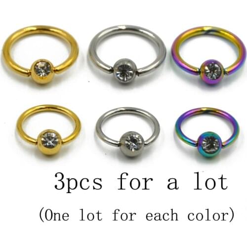 Showlove Color mixed 3pcs a lot Flat CZ Gem Captive Bead Rings Earring Tragus Lip Nose Earrings Body Jewelry
