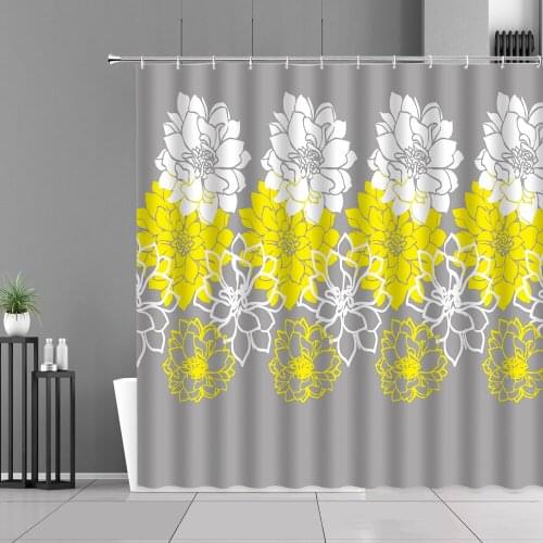 White Yellow Peony Flowers Shower Curtain Plants Floral Print Gray Bathroom Curtains Waterproof Home Bathtub Decor Cloth Screen