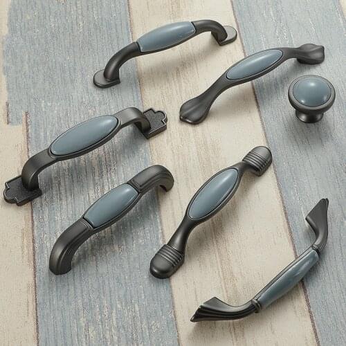 Mediterranean Blue Ceramic Cabinet Knobs and Handles Gray Wardrobe Door Pulls European Furniture Handle Cabinet Hardware