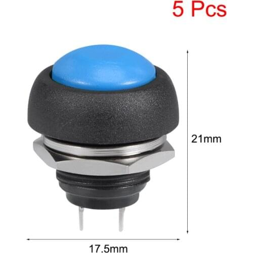 Uxcell 5Pcs Switches 12mm Blue Momentary Push Button Switch Round Flat Button For Power Grid Wire Insulation Protection SPST NO