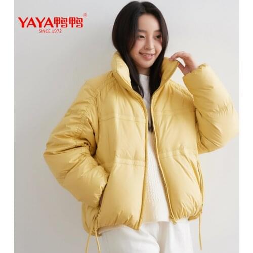 YAYA 2021 New Winter Women Puffy 90% Duck Down Jacket Stand Collar Windbreak High Quality Short Coat Fashion Thick padded Parkas