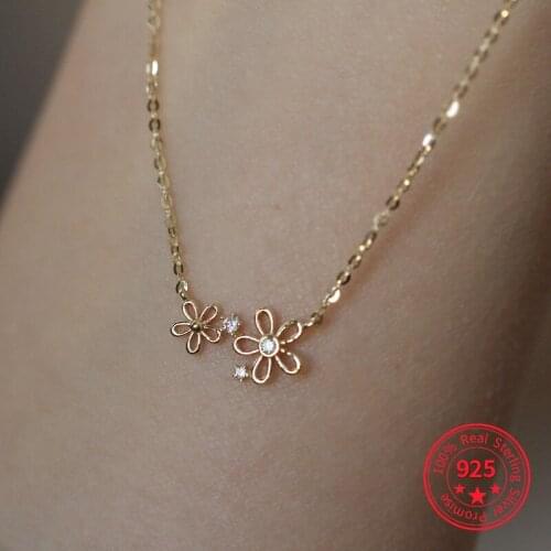 925 Sterling Silver Korean sweet little flowers Pendant Clavicle Chain Necklace Women Summer Beach Casual Jewelry Accessories