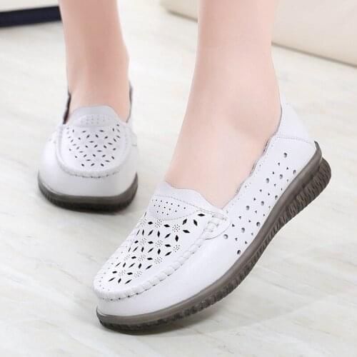 Summer Platform Womens Ballet Flats Hollow Out Flat With Shallow Nurses Shoes Women Genuine Leather Casual Sneakers
