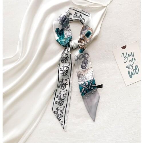 Silk Scarf For Women Elephant Printed Handle Bag Ribbons Brand Fashion Head Scarf Small Long Skinny Scarves SJ495