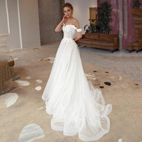 Thinyfull New Arrival Off The Shoulder Wedding Dresses Sweetheart A Line Sweep Train Bridal Gown Lace Appliques Vestido De Novia