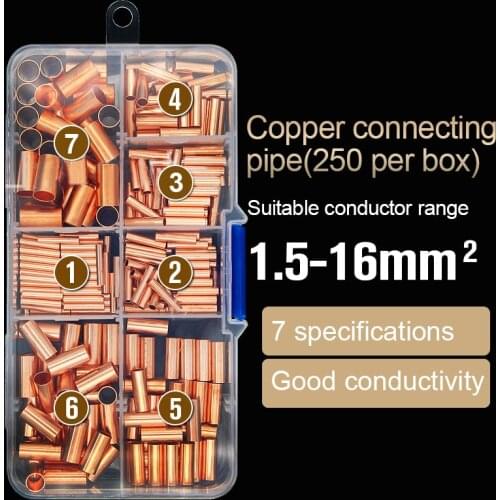 1.5-16mm2 250pcs GT Copper connecting pipe wire joint small copper tube Copper Connection Tube Wire Connector