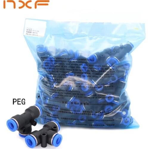 100pcs/50pcs PEG Pneumatic Fitting Reducing Unequ Tee T Type 3-Way Slip Lock Air Pipe 4mm 6mm 8mm 6mm-8mm 10-6mm Quick Push Into