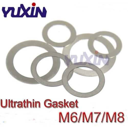 100pcs/lot M6 M7 M8 Stainless Steel 304 Flat Washer A2 Ultrathin Gasket Ultra-thin Shim Thickness 0.1 0.2 0.3 0.5 1