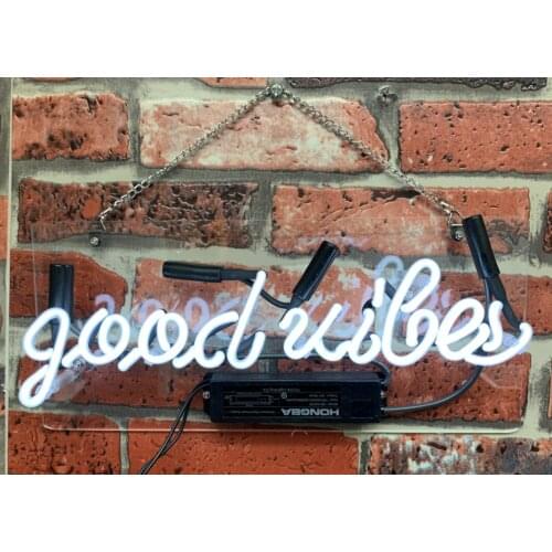 14“ Good Vibes White Acrylic Custom Neon Light Lamp Sign Beer Bar Handmade Real Glass Decorate Home Room Windows Tube Artwork