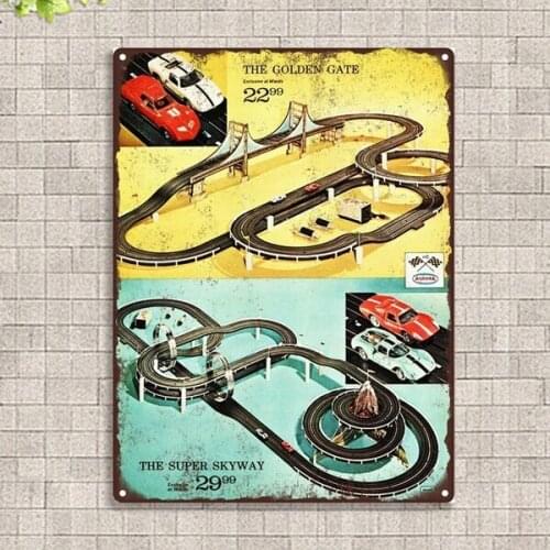 1967 Aurora Slot Car Race Set Track Golden Gate Skyway Metal Tin Sign Club Wall Decoration Poster