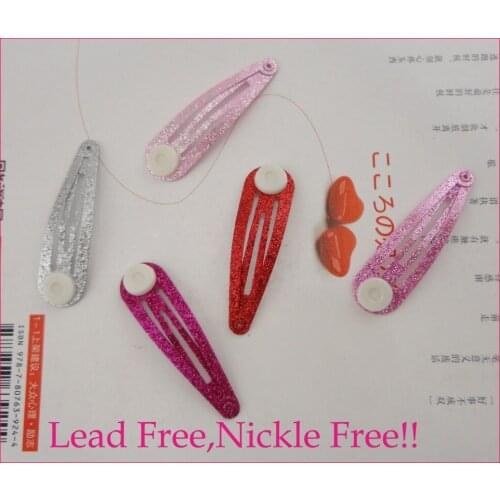 200PCS 5.0cm 2" glitter Metal Snap Clips for womens girls with glue pads at nickle free,lead free bling bling hair clips pins