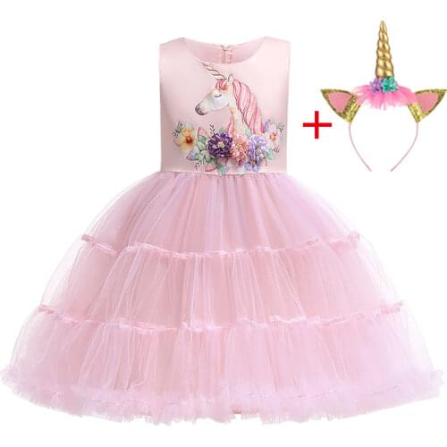 2020 New Girls Dress Kids Dresses For Girls Unicorn Party Dress Toddler Cosplay Princess Dresses 2 -10Year Girls clothes 2Pcs