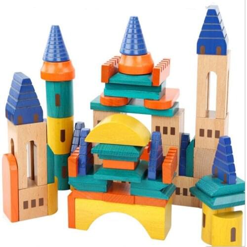69 pcs Montessori Rainbow Building Block Solid Wood Educational Toy Rainbow Castle Creative Puzzle Educational Toy To Kid
