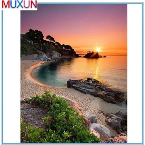 5D Diy Diamond Painting Full Square Landscape Sunset Seaside Kit Diamond Embroidery Mosaic Art Picture Of Rhinestones Home Decor