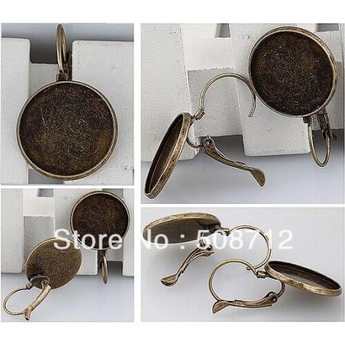 Free ship!!! 200piece Antique bronze 12mm Round Cabochon Setting Leverback Hook Stud Earing blanks