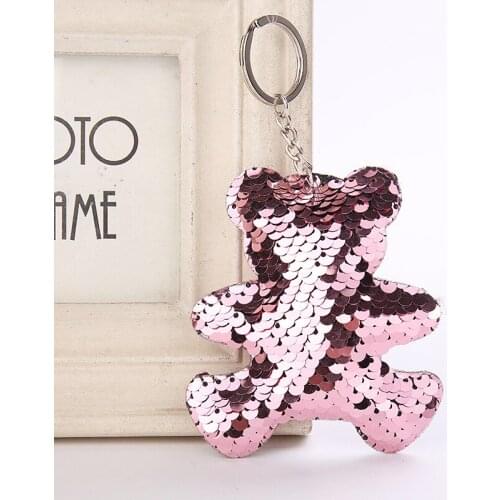 Bear Jewelry Bear Keychain for Bag Metal Cute Sequin Keychain Car Women Bag Charm Llavero Mujer Keyring Keycover Pendant for Key