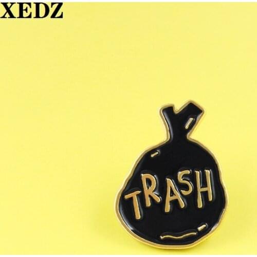 XEDZ black magic pocket TRASH lapel pushpin custom neckline enamel brooch jewelry popular clothes button pin to friends