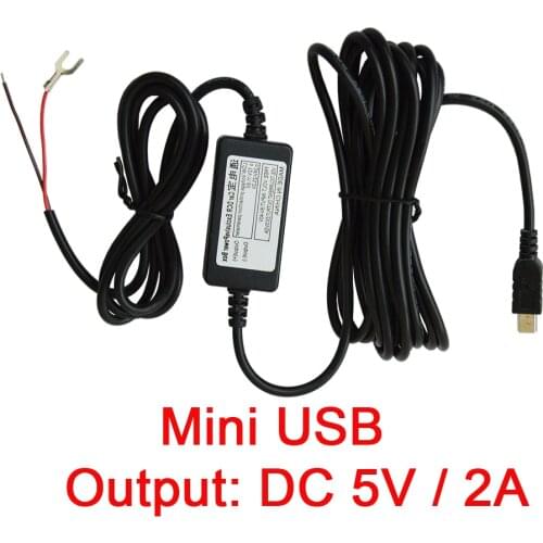 DC 5V 2A Mini USB Port Wire Cable Car Charger Kit For Camera Recorder DVR Exclusive Power Supply Box with low voltage protection