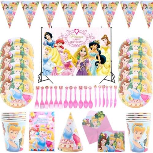 Disney Princess Theme Birthday Party Decorations Plates Tablecloth Cups Balloon Disposable Tableware Girl Baby Shower Supplies