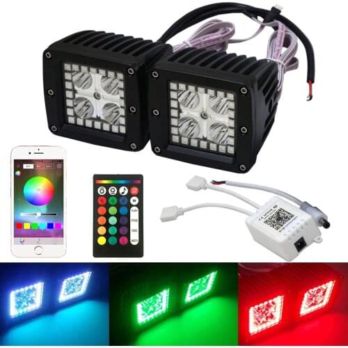 20W Car DRL RGB Daytime Running Lights 5050 LED Fog Lights Off-Road Vehicle Work Lights APP Bluetooth Square For Jeep Ford F150
