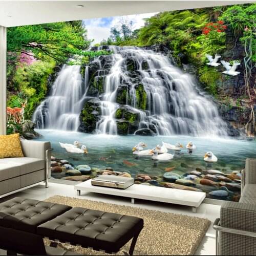 Custom Murals Wallpaper 3D Stereo Waterfalls Landscape Photo Wall Cloth Living Room Bedroom Home Decor Waterproof Wall Paper 3 D