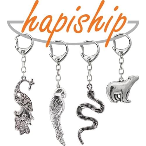 Hapiship 2017 Women/Mens Fashion Handmade Snake Wolf Camel Polar Bear Peacock Key Chains Key Rings Alloy Charms Gifts YSDY153