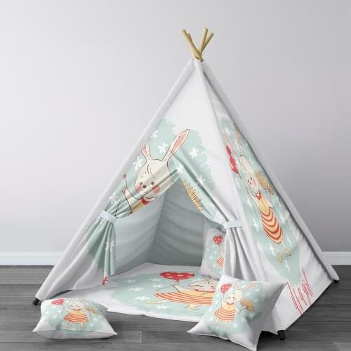 Play Tent for Kids Wigwam Portable Indoor Playground Tents Children Bedrooms Gray Girl Rabbit Pattern 263