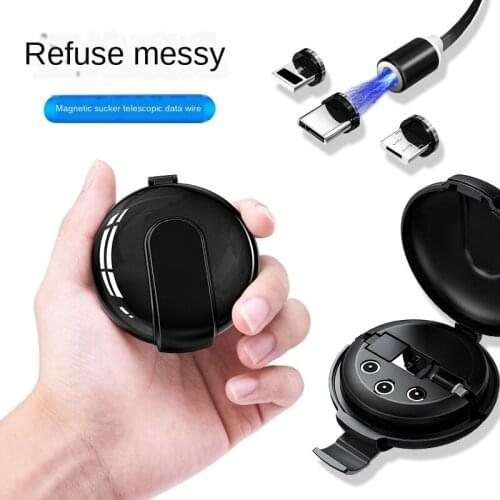 Cable Charging for iPhone Android Type-c Magnetic Sucker 3-in-1 Telescopic Data Cable Car USB Triple Storage Data Cable