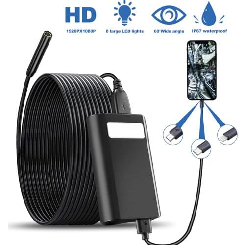 Upgrade 2.0MP HD Inspection Camera Scope Camera with 8 Light Semi-Rigid Snake Waterproof Endoscope for iPhone & Android