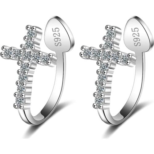 KOFSAC New Fashion 925 Silver Ear Cuff Earrings For Women Charming Cross CZ Non Piercing Cartilage Ear Clip Jewelry Gifts EH306