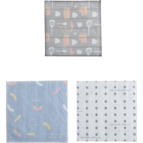 3PCS Printed Cotton Yarn Scouring Pad Absorbent Non-Linting Rag Kitchen Dish Cloth Decontamination Cleaning Towel