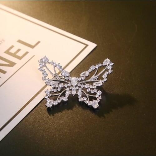 Beautiful Full Rhinestone CZ Hollow Butterfly Brooch
