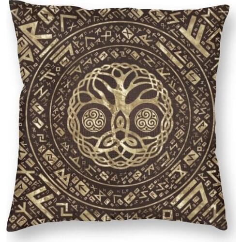 Cool Tree Of Life With Trinity Knot And Triskele Square Throw Pillow Case Decoration 3D Print Viking Runes Cushion Cover for Car