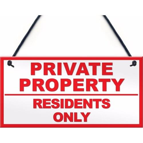 Meijiafei PRIVATE PROPERTY NO PUBLIC RIGHT OF WAY Hanging Plaque RESIDENTS ONLY Sign 10" x 5"