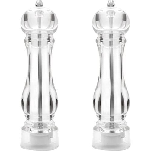 2 Pack Salt and Pepper Grinder Mill Set Refillable,Transparent Acrylic Grinders for Whole Peppercorn and Himalayan Salt