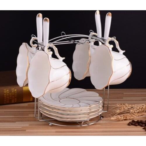 Gold Painted Coffee Tea Set Saucer Spoon Set 200ml Ceramic Tea Cup High-grade Porcelain Teacup Drinkware Drop Shipping gift