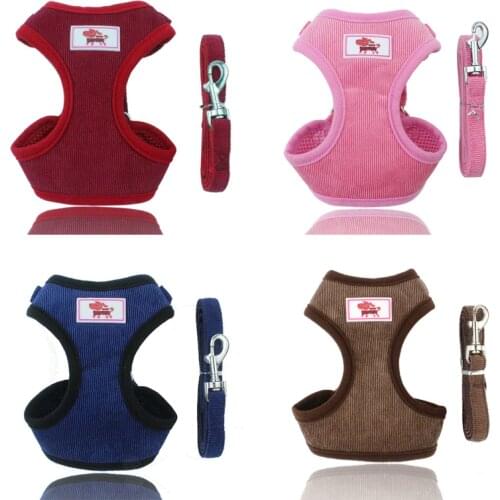 2019 New Summer Mesh Padded Dog Harness and Leash Set Corduroy Cat Vest Puppy Dogs Chihuahua Yorkies Pug French Bulldog Pet Shop