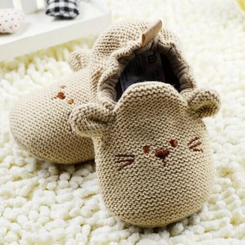 Adorable Infant Slippers Toddler Baby Boy Girl Knit Crib Shoes Cute Cartoon Anti-slip Prewalker Baby Slippers