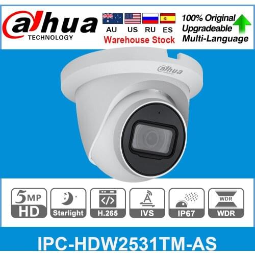 Original Dahua IPC-HDW2531TM-AS 5MP POE Built-in Mic SD Card Slot H.265+ 30M IR IVS WDR Onvif IP67 Starlight Eyeball IP Camera