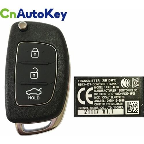 CN020094 OEM/Genuine Hyundai 433MHZ SB11 flip key Smart Remote Key 3 buttons ID46Chip RKE-4F08
