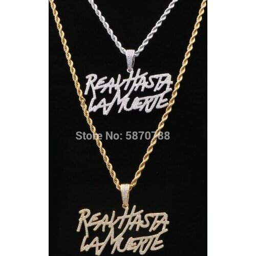 Hip Hop Ice Out Letter Pendant Necklace Spain Combined Letter Gold Plated Stone Pendant Jewelry