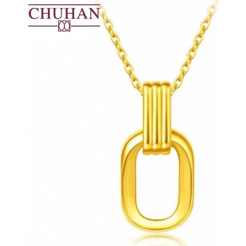 CHUHAN Au999 Double Ring Pendant Necklace Temperament Simple Jewelry Women 18K Gold Necklace for girlfriend Pure Gold Jewelry