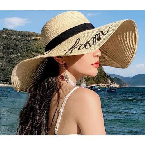 Beach hat female summer net red with the same paragraph Dazhan sun hat folding embroidered sun hat hat travel leisure hat