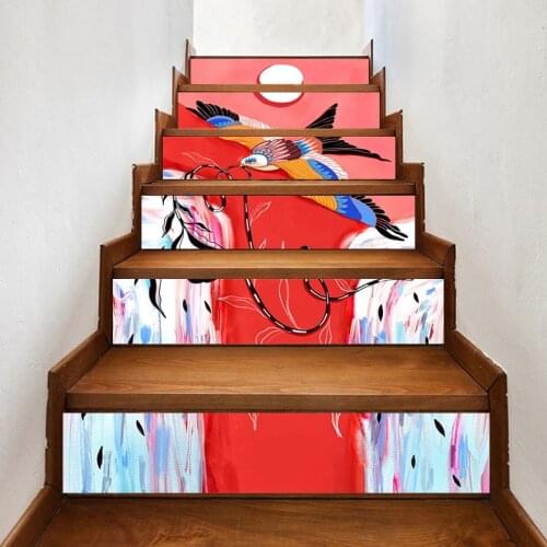 PVC Mural Paper Print Bird Branch Art 3D Renew Picture Self Adhesive Waterproof Stair Stickers Home Decor Wallpaper For Bedroom