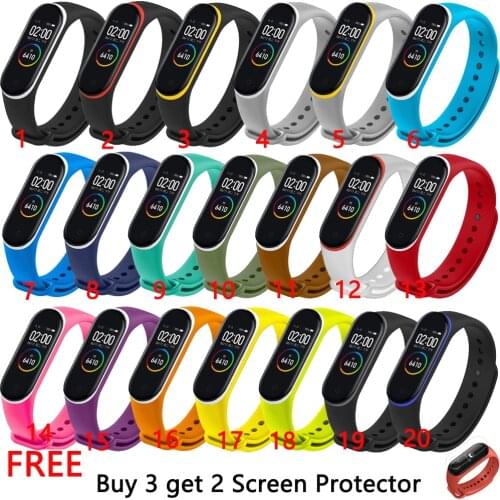 Colorful Silicone Watch Band Strap For Xiaomi Mi Band 4 3 Double Color Replacement Wrist band Strap for miband 4 miband 3