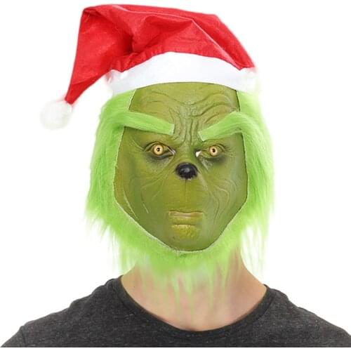 The Christmas Cosplay Latex Mask Ball Event Costume Helmet Party Mask Prop X’MAS Decoration Green Hair Mask Halloween Mask